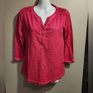 Casual Pink Button-Up Tee, Size XS